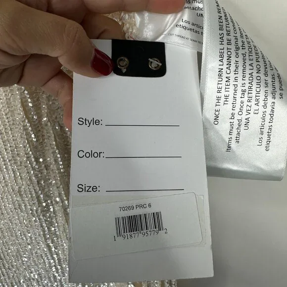 FLAWED - NWT Mac Duggal Fully Sequined Jeweled Dress Porcelain 6 #8463 - Picture 9 of 11